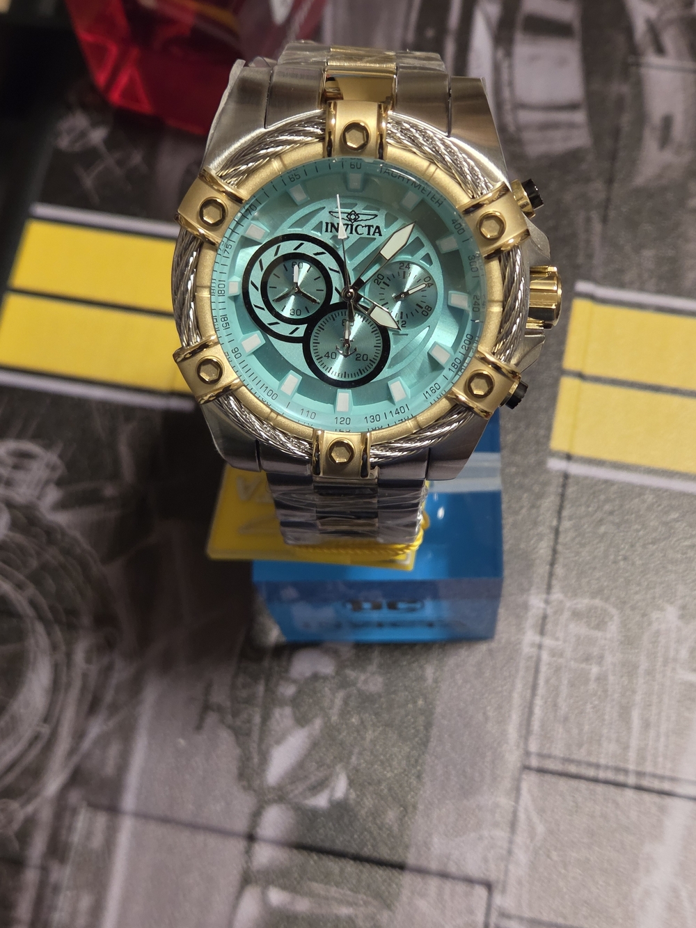 Invicta Bolt Turquoise Dial Chronograph Two-Tone Watch With Invicta Watch Case